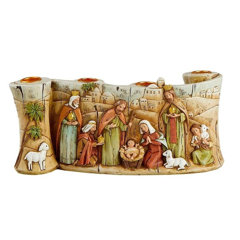 NATIVITY SCROLL ADVENT CANDLE - HOLDER  10&quot; L