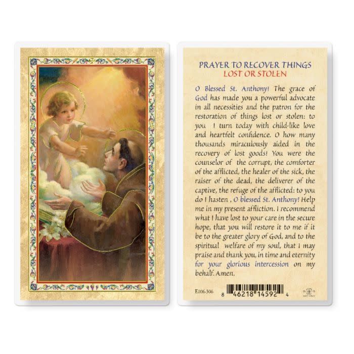 PRAYER TO RECOVER LOST THINGS - ST ANTHONY HOLY CARD
