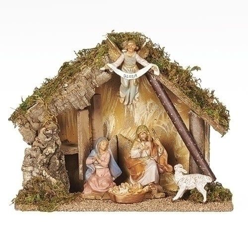 NATIVITY ITALIAN  STABLE W/5 FIGURE - 5&quot;