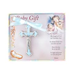 BABY CRUCIFIX CLOVERLEAF BLU 3 1/2&quot; NC