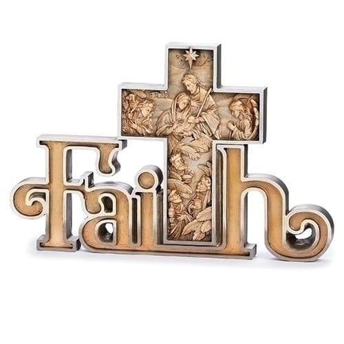 NATIVITY FAITH SCENE GLD &amp; SLVR - 9&quot;H