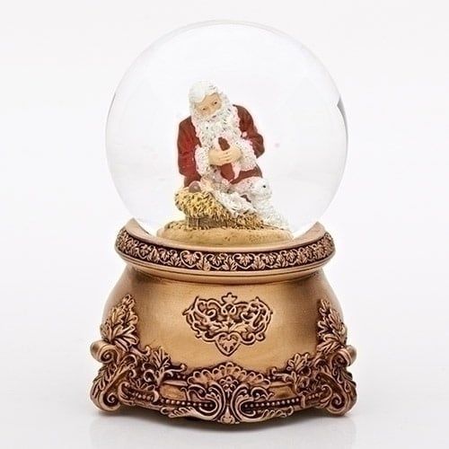 SANTA KNEELING MUSICAL GLITTERDOME - 4.5"H