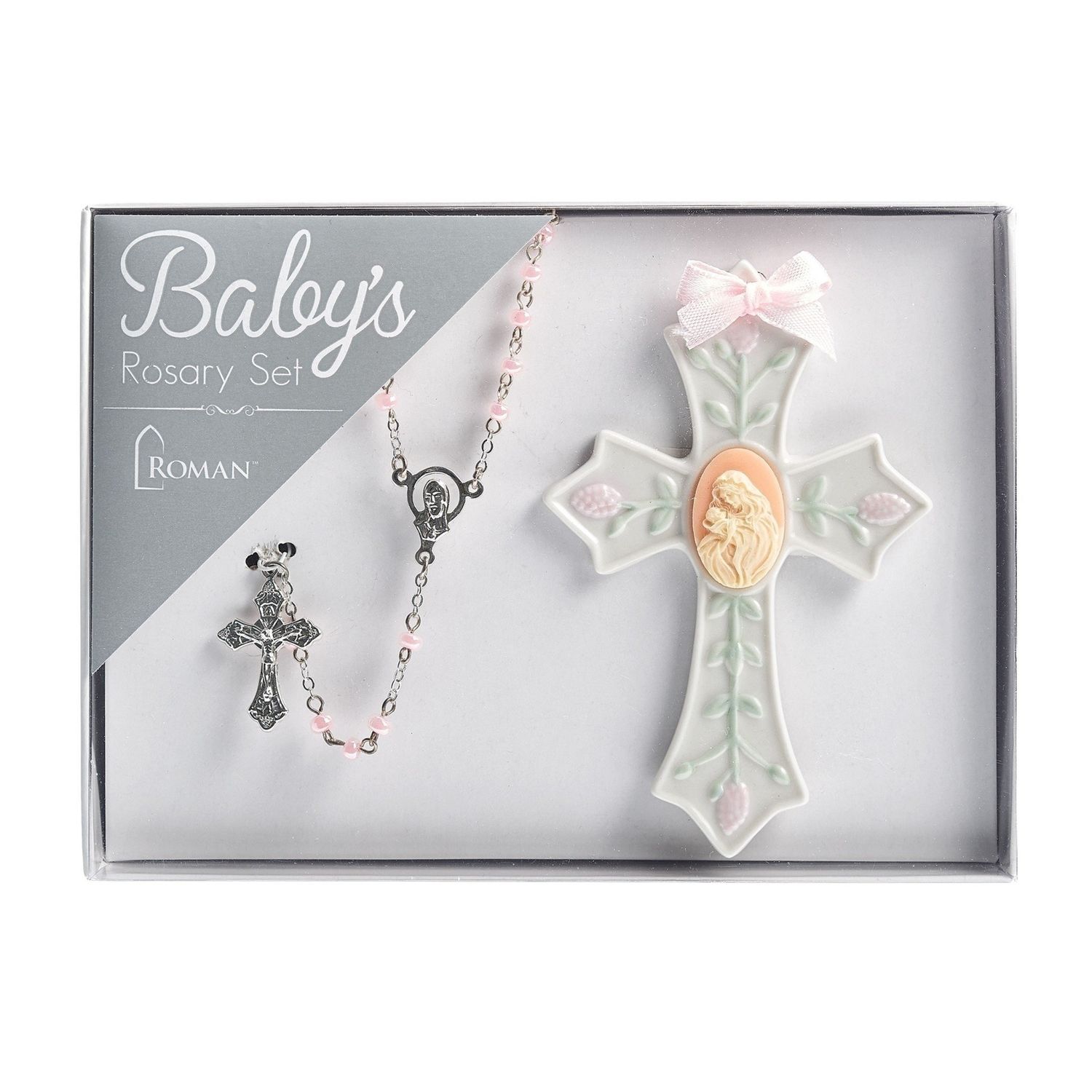 ROSARY BABY GIRL - 2PC SET &amp; CROSS 4&quot;