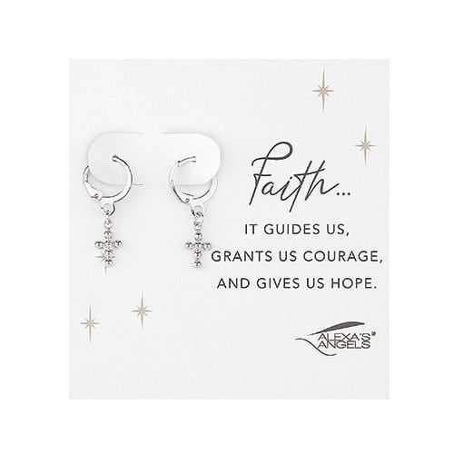 SILVER CROSS EARRING CARDED - .5&quot;H