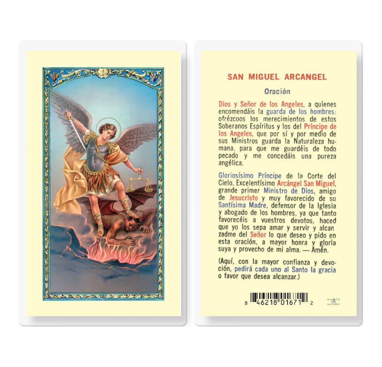 ORACION A SAN MIGUEL ARCANGEL HOLY CARD