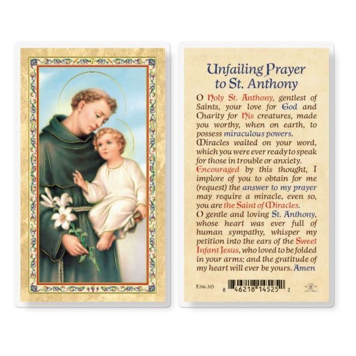 UNFAILING PRAYER TO ST ANTHONY HOLY CARD
