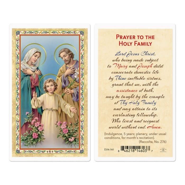 PRAYER TO THE HOLY FAMILY HOLY CARD