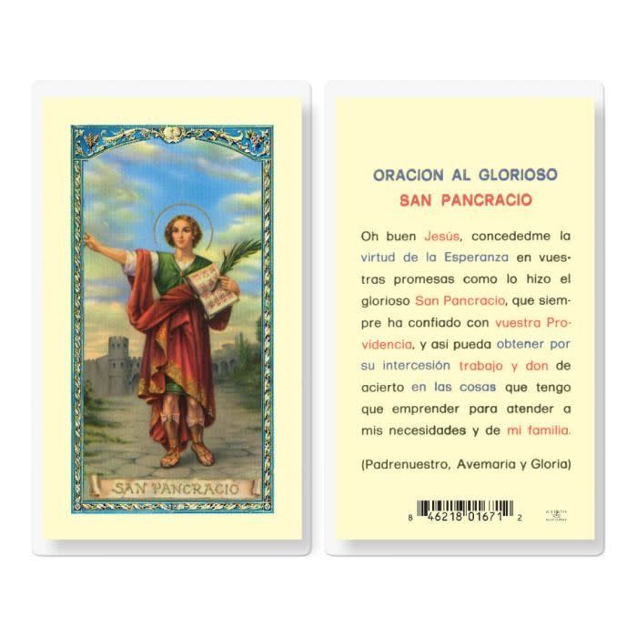 ORACION AL GLORIOSO SAN PANCRACIO HOLY CARD