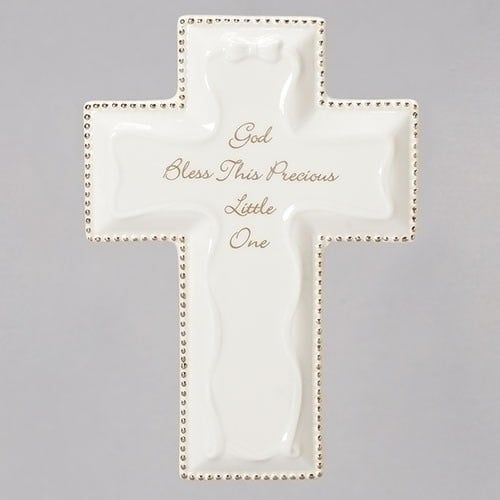 GOD BLESS LITTLE ONE WALL CROSS WHITE  - 6&quot;H