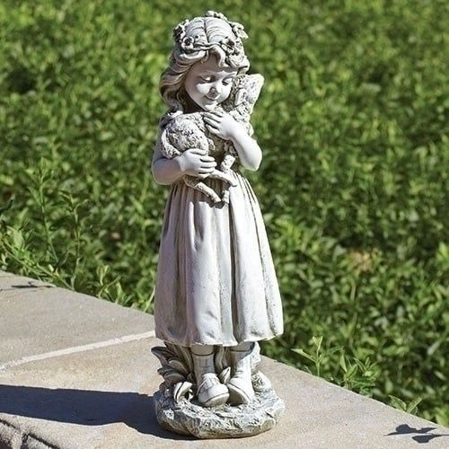 GIRL W/LAMB GARDEN STATUE - 16&quot;H