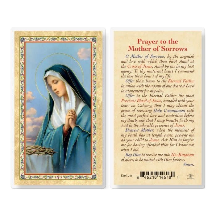 PRAYER TO THE MOTHER OF SORROWS HOLY CARD