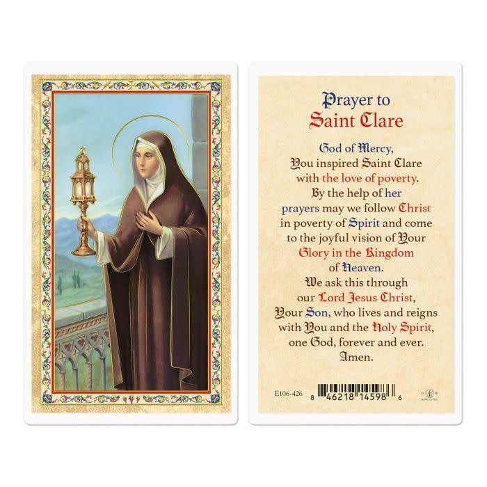 PRAYER TO ST CLARE HOLY CARD