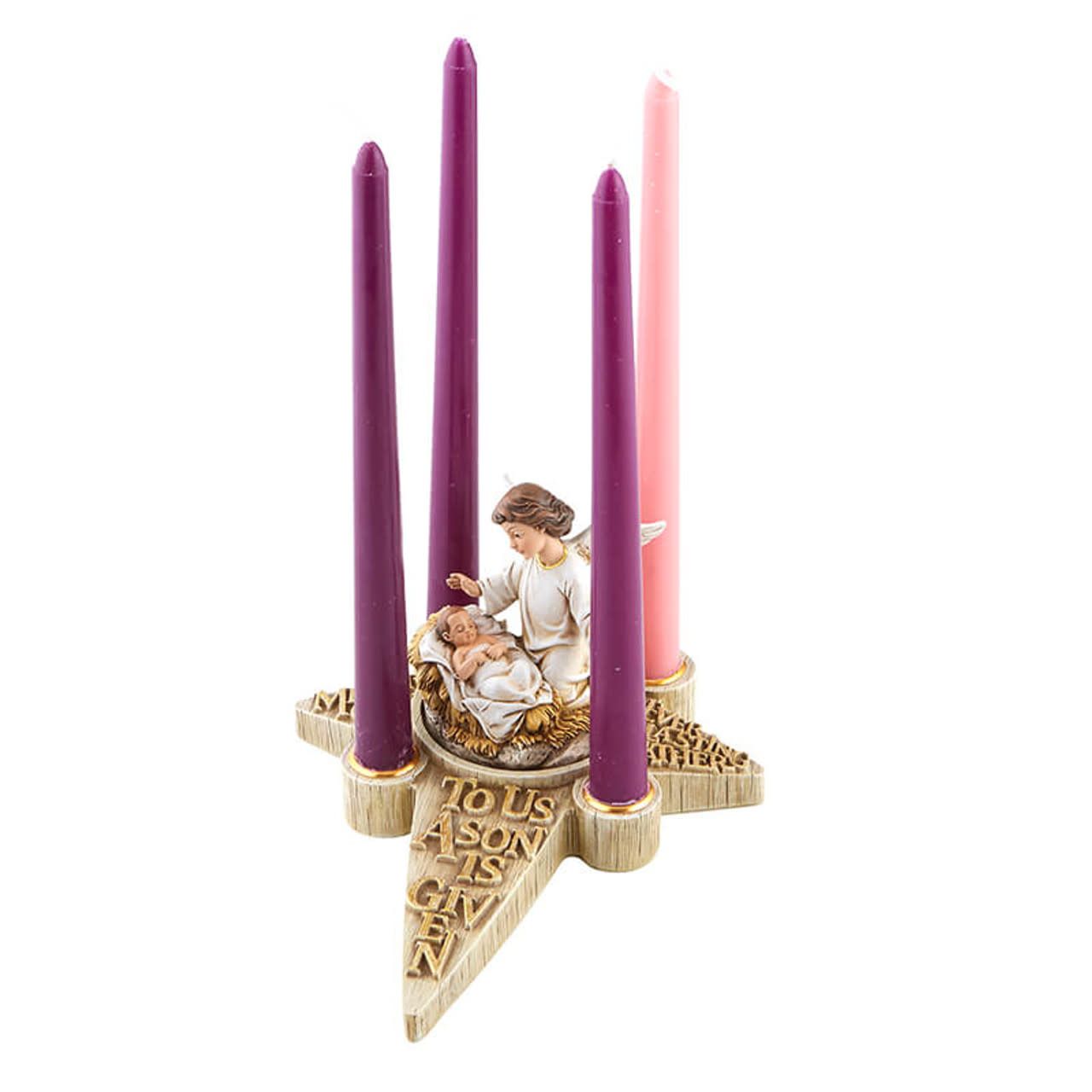 NATIVITY ANGEL ADVENT TWO PIECE CANDLES HOLDER - 9.75&quot; L