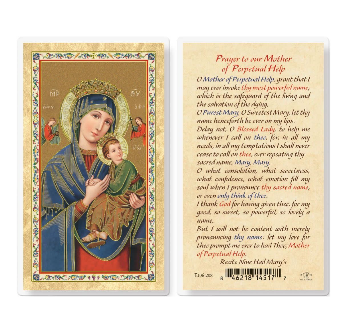 PRAYER TO OUR MOTHER OF PERPETUAL HELP HOLY CARD