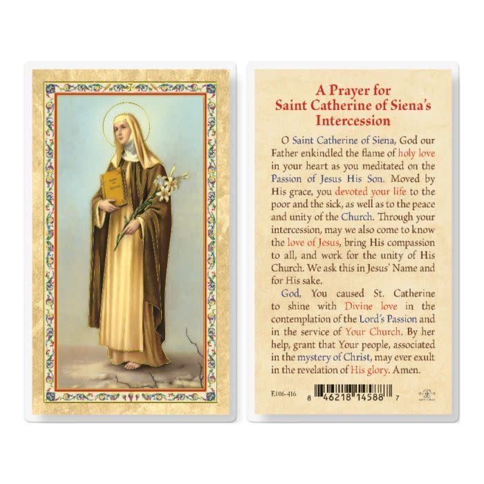 PRAYER TO ST CATHERINE OF SIENA&#39;S INTERCESSION HOLY CARD