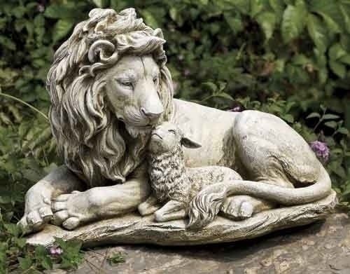 LION &amp; LAMB GARDEN STATUE - 12.5&quot;H