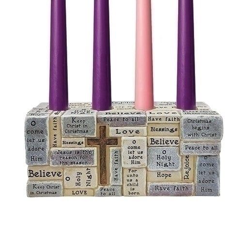 ADVENT STONE BLOCKS W/WORDS CANDLE HOLDER - 3.25&quot;H