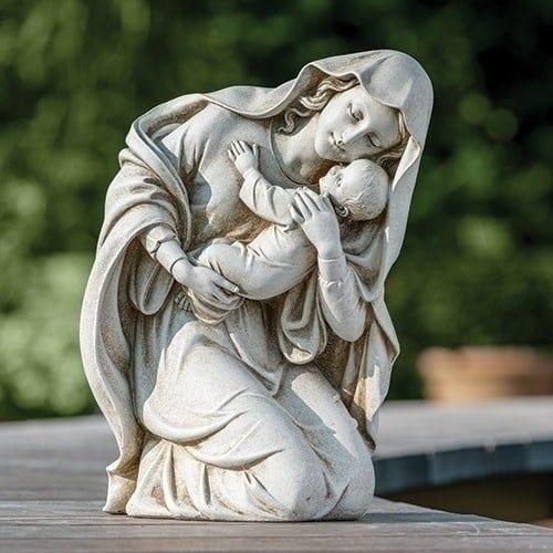 MADONNA &amp; CHILD KNEELING GARDEN STATUE - 13.5&quot;H