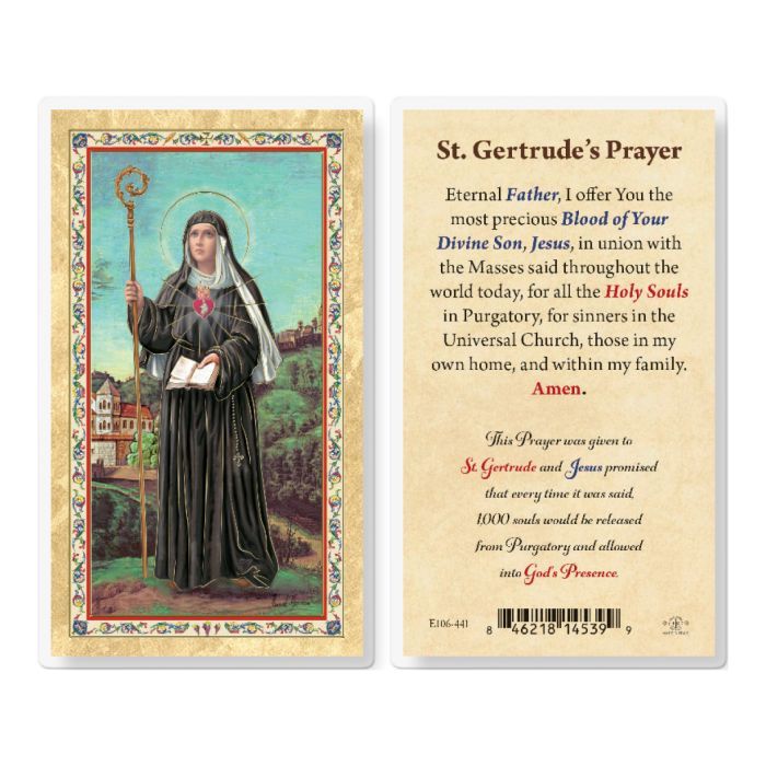 ST GERTRUDE PURGATORY GOLDSTAMPED PRAYER HOLY CARD