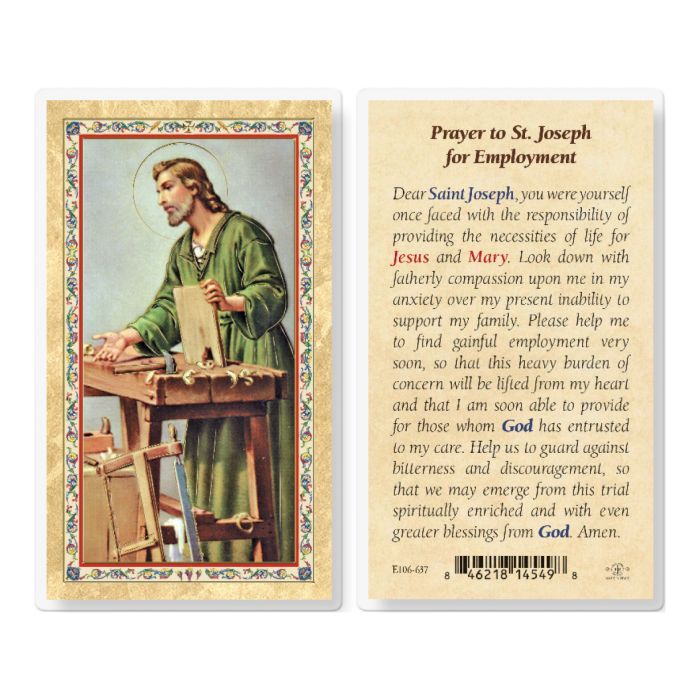 PRAYER TO ST JOSEPH FOR EMPLOYMENT HOLY CARD
