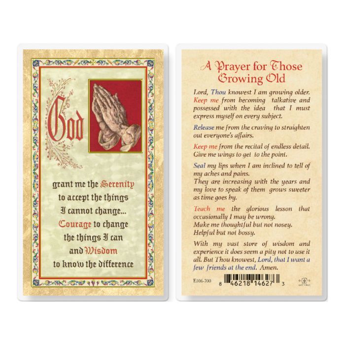 PRAYER TO THOSE GROWING OLD  - SERENITY PRAYER HOLY CARD