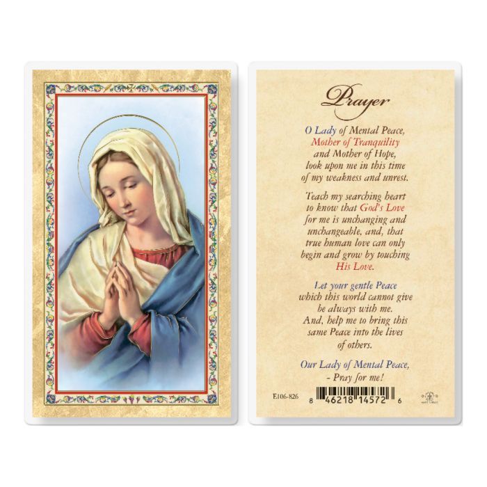 PRAYER TO  OL OF MENTAL PEACE HOLY CARD