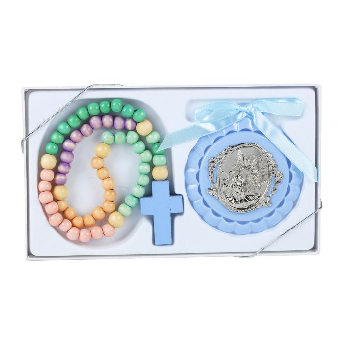 BLUE PASTEL CRADLE MEDAL W ROSARY
