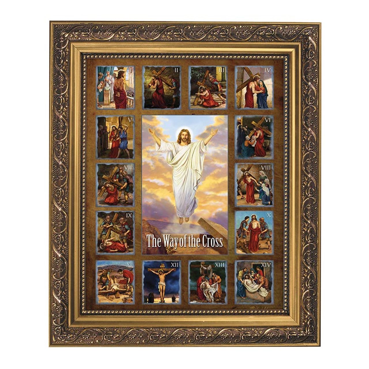 STATIONS OF THE CROSS GOLD TONE FRAME 10-1/2&quot;W x 12-1/2&quot;H