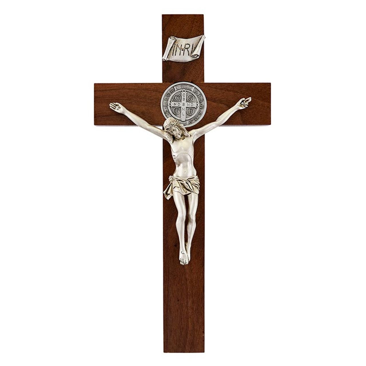 BENEDICT CRUCIFIX - WALNUT PWTR - 12&quot;H
