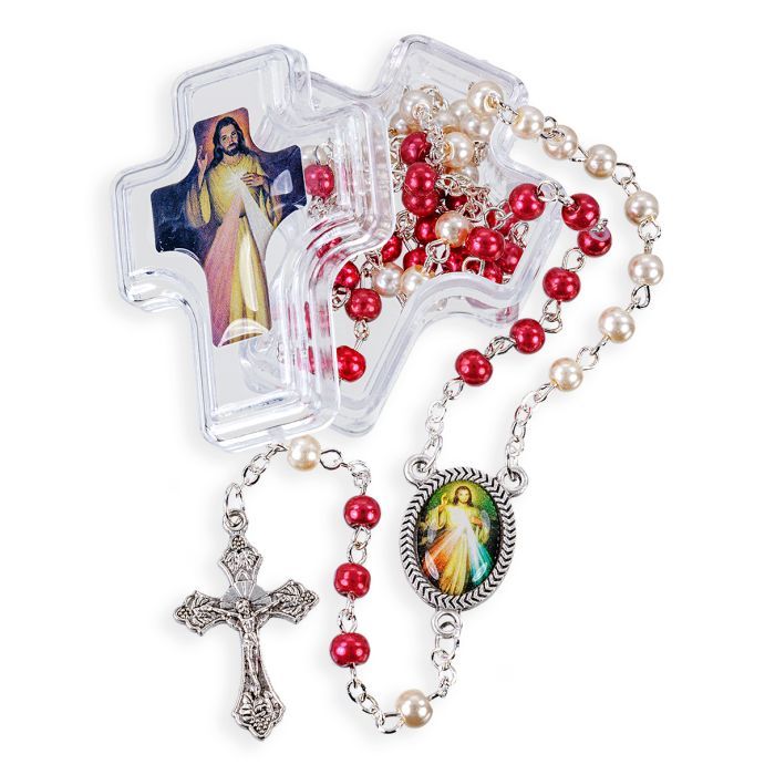 DIVINE MERCY ROSARY CROSS SHAPE - KEEPSAKE BOX - 16 - 1/4"