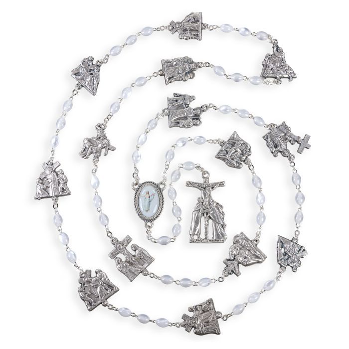 VIA CRUCIS ROSARY GLASS/GREY