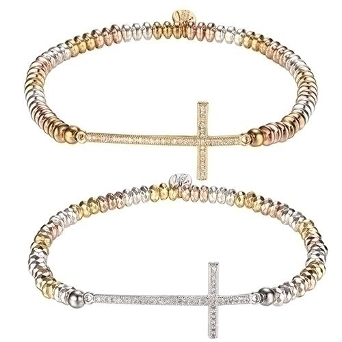 CROSS BRACELET STRETCH PAVE SIDE - 7&quot;L - NC