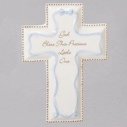 GOD BLESS LITTLE ONE WALL CROSS BLUE -  6"H - NC