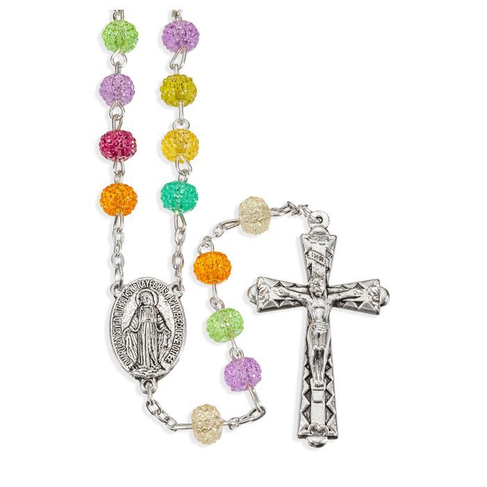 ROSARY - MULTI-COLORED CRYSTAL - 20&quot; - NC