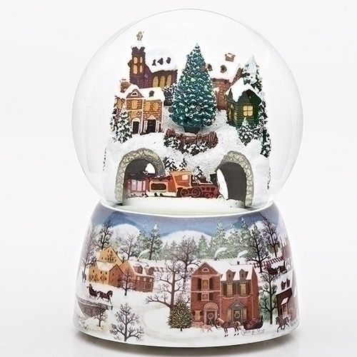 TRAIN SCENE MUSICAL ROTATING DOME - 6.75"H - NC