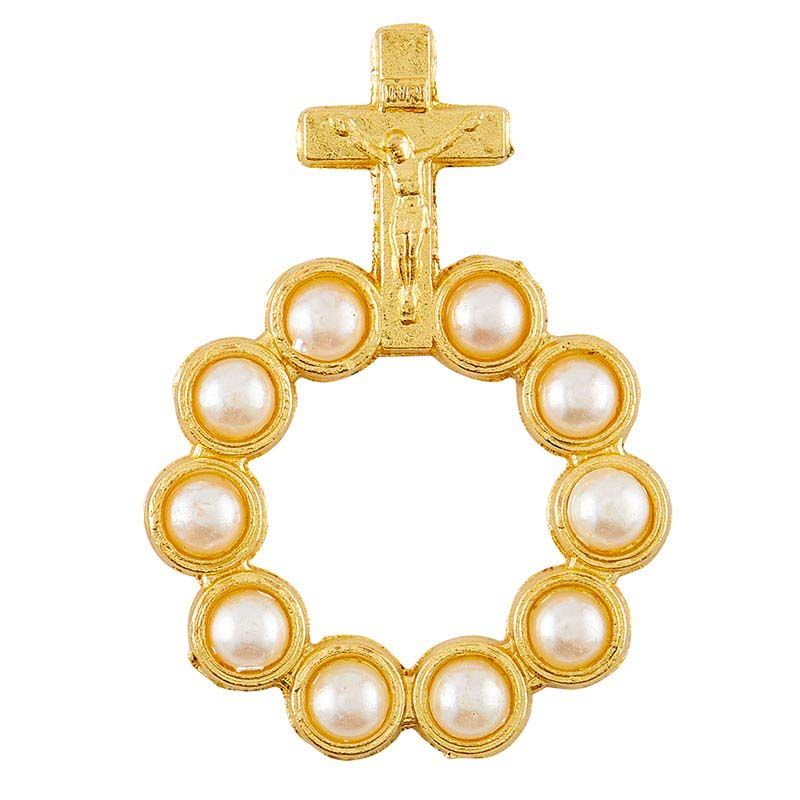 CRUCIFIX W PEARLS ROSARY RING - NC