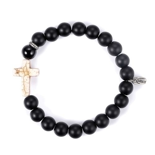 MEN CROSS BRACELET BLK ONYX  8" - NC