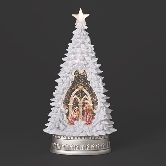 NATIVITY WHT TREE LIGHTED SWIRL - 13"H