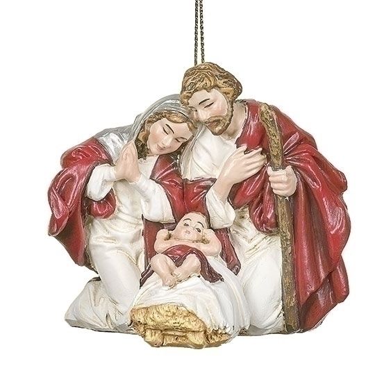 HOLY FAMILY RED ORNAMENT - 3"H