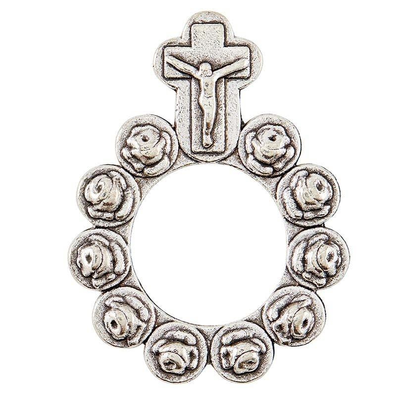 CRUCIFIX W ROSES ROSARY RING