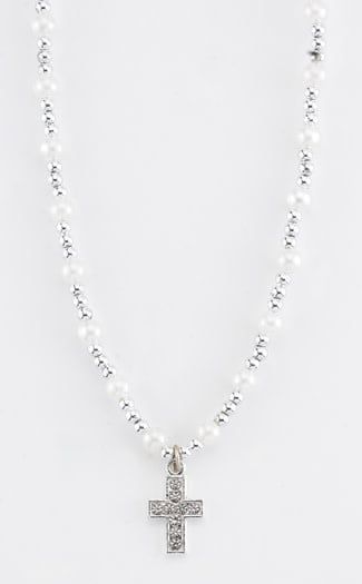 6MM WHITE PEARL BEAD NECKLACE - 16"