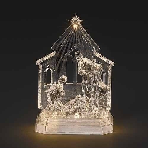 HOLY FAMILY W/STABLE STAR LED 7.7"H