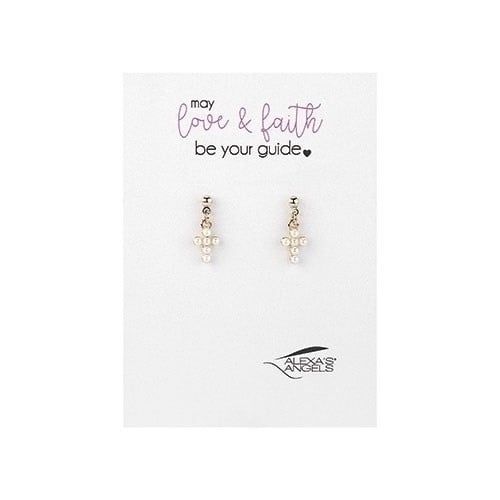 CROSS CHILD WHITE EARRINGS - .3"H