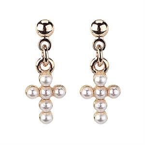 CROSS CHILD WHITE EARRINGS - .3"H - NC