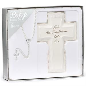WHITE CROSS ROSARY SET - 6.25" - NC