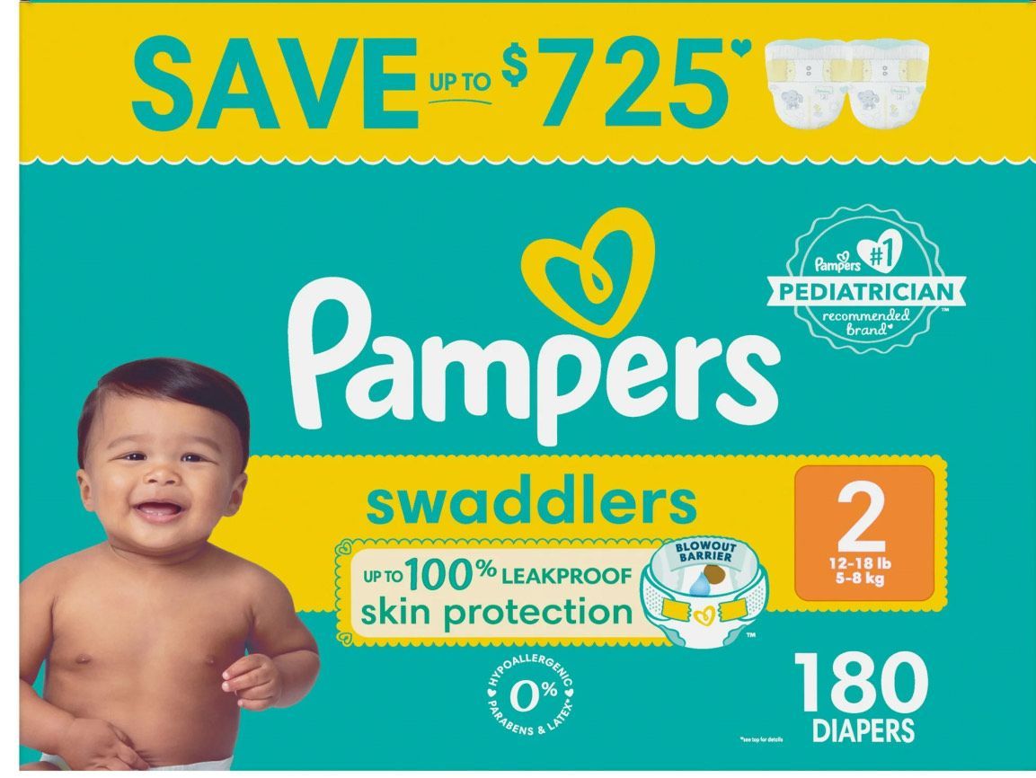 ​Pampers Swaddlers diapers, Size 2 (12-18 Pounds), 180 counts