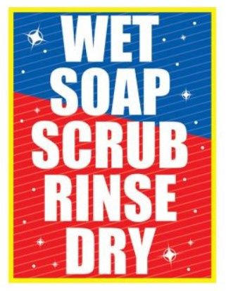 Wet Soap Scrub Rinse and Dry Poster (15.25x11.75)