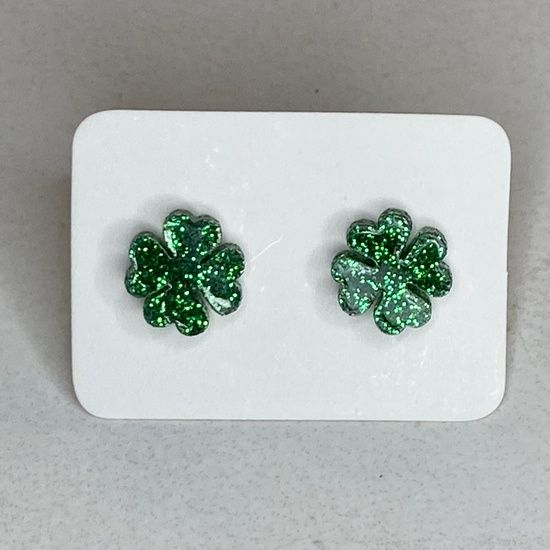 Glitter Four Leaf Clover Stud Earrings