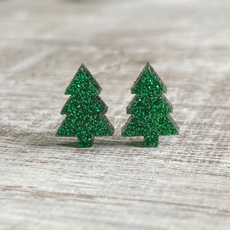 Glitter Tree Stud Earrings