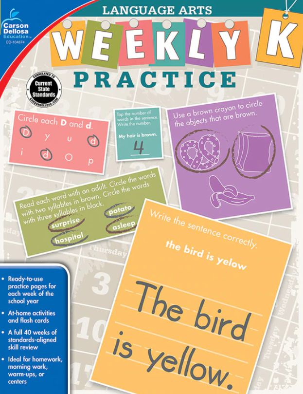 Grade K Weekly Practice: Language Arts Workbook